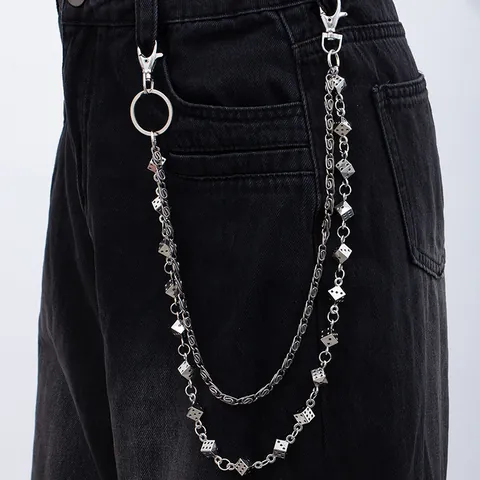 Catena Da Pantalone Punk Dadi Teschio Metallo Lega Pelle Catena In Vita Hip Hop Gothic Streetwear Argento Antico