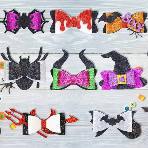 Fermagli per Capelli a Fiocco Glitterati Halloween Pipistrello Ragno Corna di Diavolo Cappello da Strega Accessori per Capelli Donna Bambini