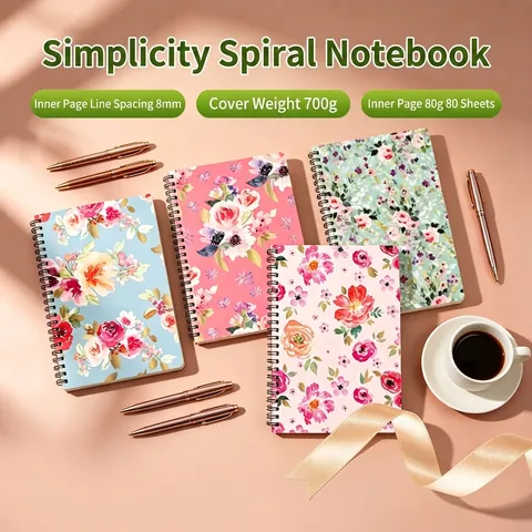 A5 Spiral Notebook Floral Hardcover Double Coil Lined Paper Journal Planner Vintage Stationery Notepad School Office