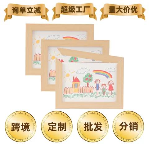 Children Art Frame Wooden Front Opening Magnetic Storage For Kids Artwork Home Decor Wall Display