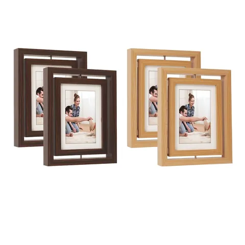 Rotating Photo Frame Double Sided MDF Wood Texture Desktop Ornament Swivel For Family Pet Memory Minimalist Stand