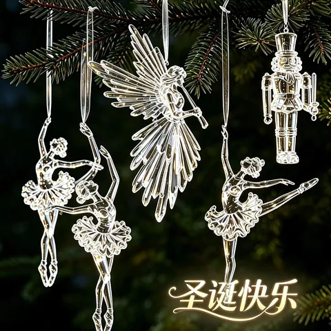 Décorations De Noël Suspendues En Acrylique Transparent Style Cristal Flocon De Neige Renne Ange Décor De Fête Élégant