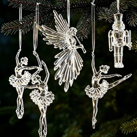 Transparent Acrylic Christmas Tree Hanging Ornaments Crystal Style Snowflake Reindeer Angel Decor Holiday Party Elegant