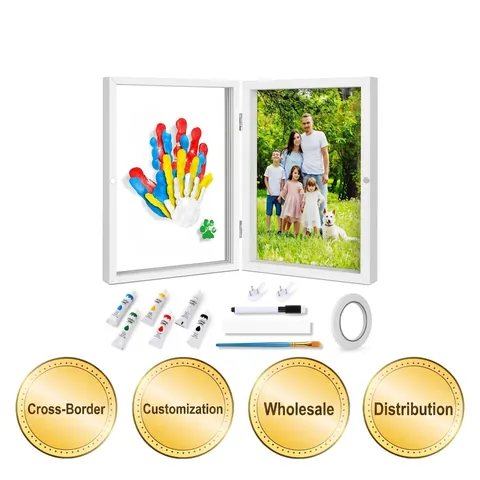 Cornice Portafoto Impronta Mano Famiglia DIY Scatola Ombra Legno Con Vernice Acrilica E Pennelli Per Casa