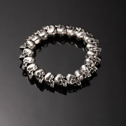 Bracciale Con Perline Teschio Punk Retrò In Lega Stile Goth Dark Per Uomo E Donna Gioielli