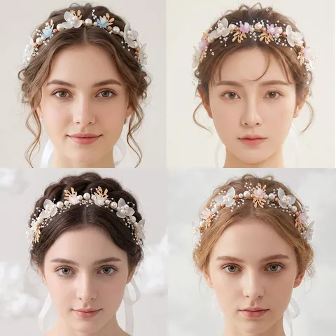 Fascia Per Capelli Da Sposa Fatta A Mano Con Künstliche Perle D'imitazione Foglie Dorate Fiori Perline Di Cristallo Per Matrimonio Festa Ragazze