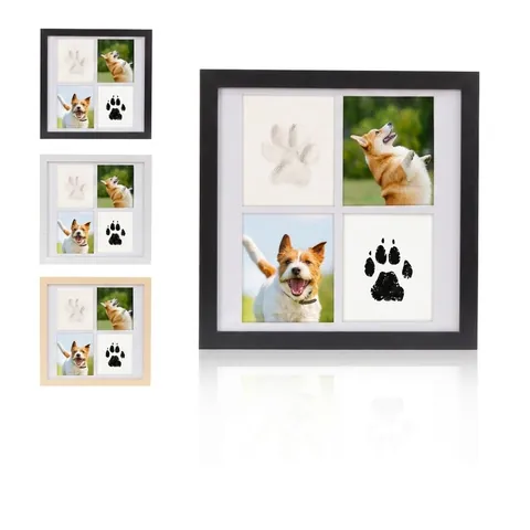 Pet Paw Print Memorial Frame DIY Wooden Keepsake With Clay And Ink Pad For Dogs Cats Multi Window Tabletop Photo Display