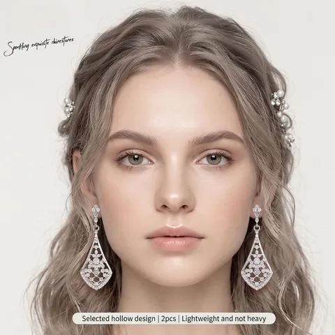 Pendientes de Gota de Aleación de Lujo con Diamantes de Imitación para Mujer Geométricos Florales Boda Novia Fiesta Joyería Oro Plata