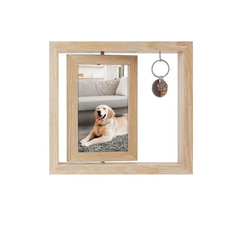 Holz Rotierender Fotorahmen Doppelseitig Desktop Bilderrahmen Mit Herzanhänger Haustier Gedenken Heimdekor