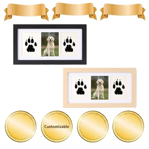 Pet Memorial Photo Frame With Inkless Ink Pad And Cards Multiple Windows Wood Texture Paw Print Keepsake For Dogs Cats