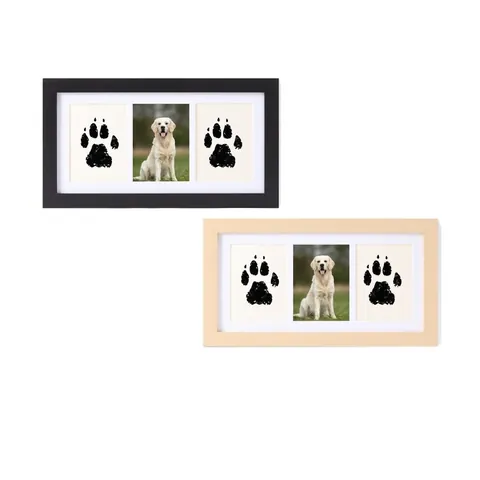 Pet Memorial Photo Frame With Inkless Ink Pad And Cards Multiple Windows Wood Texture Paw Print Keepsake For Dogs Cats