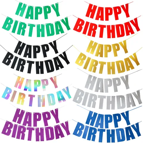 Ιριδίζον Ολογραφικό Πανό Happy Birthday Από Χαρτί Λέιζερ Αλφάβητο Κρεμαστή Γιρλάντα Για Διακόσμηση Πάρτι Γενεθλίων