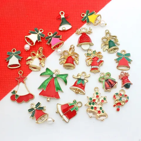 Pendentifs De Noël En Alliage Émail Goutte D'huile Cloche Festive Chapeau De Père Noël Nœud Pour Accessoires De Fabrication De Bijoux DIY
