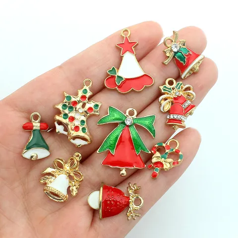 Pendentifs De Noël En Alliage Émail Goutte D'huile Cloche Festive Chapeau De Père Noël Nœud Pour Accessoires De Fabrication De Bijoux DIY