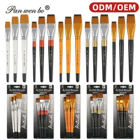 Nylonborsten Pinsel Mit Holzgriff Flacher Kopf Für Acryl Öl Aquarell Malerei DIY Kunstbedarf