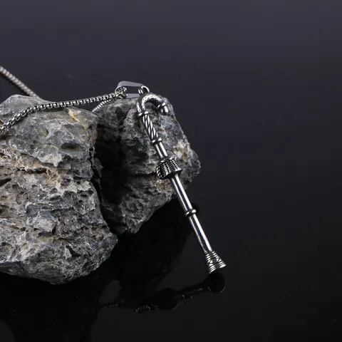 Vintage Roestvrij Staal Kerstzuurstok Hanger Ketting Voor Mannen Retro Scepter Herdersstaf Stijl Zilveren Sieraden Cadeau