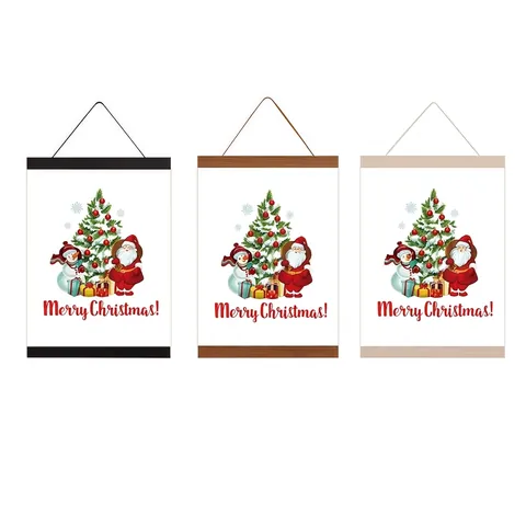 Cornice Appendi Poster In Legno Magnetico Di Natale Arte Murale Tela Decorazione Babbo Natale E Pupazzo Di Neve
