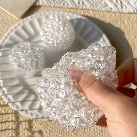 Balle Squishy Anti Stress Transparente Jouet Sensoriel en TPR Souple pour Adultes et Enfants Style Clair De Lune Blanc