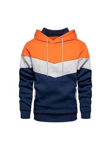 Women Casual Polyester Fleece Hooded Hoodie Color Block Chevron Long Sleeve Drawstring Pullover Loose Sports Outerwear Top