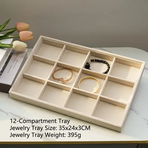 Beige Velvet Jewelry Display Tray Professional Wood Organizer For Necklace Ring Earring Bracelet Jewelry Showcase Storage Tray