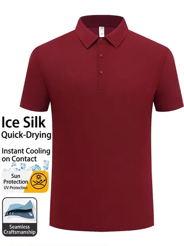 Polo da Uomo in Seta di Ghiaccio Manica Corta Senza Cuciture Asciugatura Rapida Protezione Solare Tinta Unita Casual Business Top Traspirante