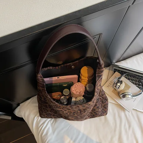 Grand Sac Cabas en Daim Imprimé Léopard pour Femmes Style Coréen Vintage Sac à Main Décontracté Travail École
