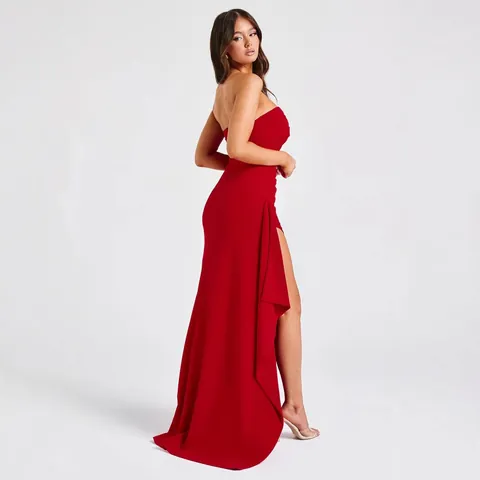 Sexy Robe Maxi Bustier Plissée Pour Femmes Style Européen Fente Latérale Haute Robe De Soirée Moulante Irrégulière