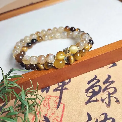 Natural Tiger Eye Citrine Beaded Bracelet New Chinese Style Minimalist Gemstone Double Wrap Handmade Jewelry For Women