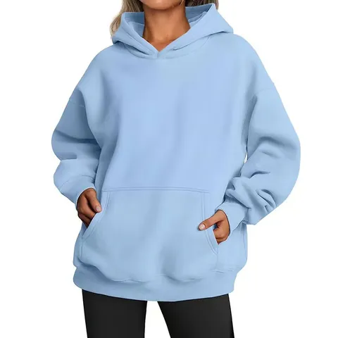 Women's Oversized Fleece Hoodie Pullover Sweatshirt Solid Color Long Sleeve Pocket Streetwear Hip Hop Casual Autumn Top
