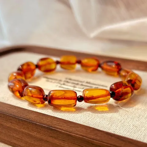 Retro New Chinese Style Natural Amber Beeswax Bracelet Maillard Color Beaded Hand String Jewelry For Men Women Daily Accessory