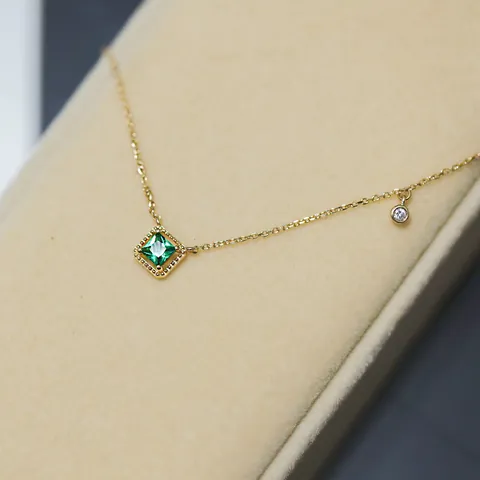 925 Sterling Zilver 14K Verguld Vierkant Hanger Ketting Smaragd Rood Strass Sleutelbeen Ketting Voor Vrouwen Retro Sieraden