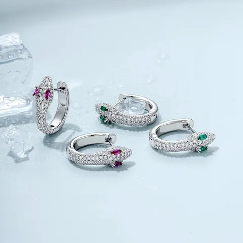Silberne Schlangen Creolen Kupfer Mit Zirkonia Besetzte Schlangenform Ohrringe Mit 316L Edelstahl Stift Y2K Schmuck
