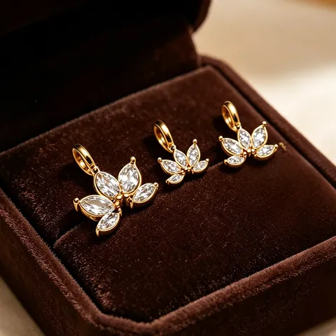Stainless Steel Flower Pendant 14K Gold Plated Rhinestone Marquise Floral Charms For DIY Necklace Bracelet Making Jewelry Accessories