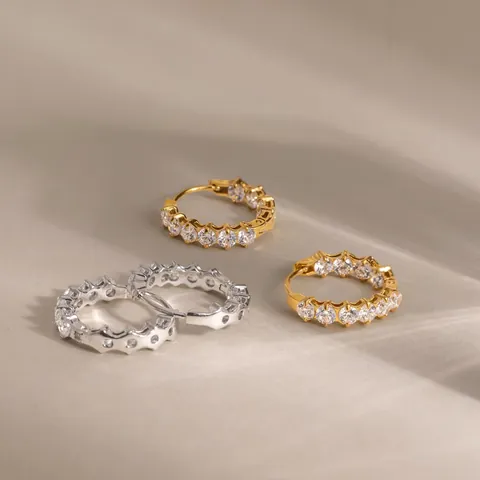 Stainless Steel Zirconia Round Huggie Earrings for Women Gold Silver Plated Geometric Ear Buckle Fashion Jewelry