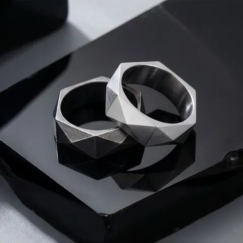 Edelstahl Facettierter Ring Für Herren Minimalistischer Punk Geometrischer 3D Prisma Schliff Band Ring Street Neutral Schmuck