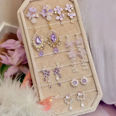 Zirconia Bloem Oorknopjes Elegante Paars Roze Waterdruppel Oorbellen Met Zilveren Oorsteker Voor Dames Sieraden