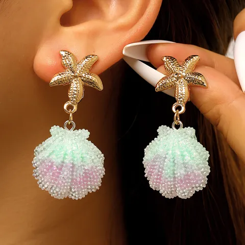 Σκουλαρίκια Macaron Gradient Scallop Drop Καλοκαιρινό Ocean Beach Starfish Shell Στυλ Μακριά Σκουλαρίκια Κράμα Μόδα Κοσμήματα για Γυναίκες