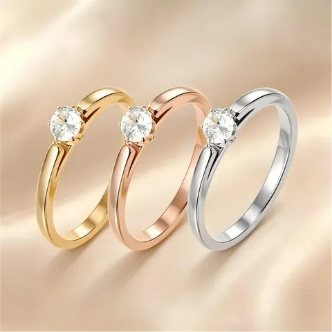Anillo de Acero Inoxidable Minimalista para Mujer Lujo Ligero Anillo con Strass Brillante Anillo Apilable Geométrico Joyería Regalo
