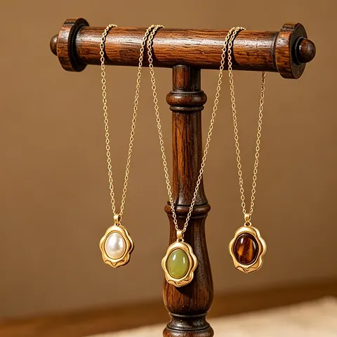 316 Roestvrij Stalen 14K Vergulde Halsketting Voor Vrouwen Vintage Onregelmatige Natuursteen Kunstmatige Parel Hanger Halsketting Sieraden