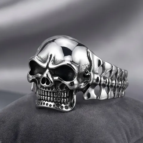3D Punk Skull Skeleton Bangle Titanium Steel Gothic Dark Style Men Hand Cuff Bracelet Casting Retro Jewelry For Party