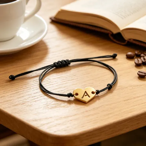 Stainless Steel Hollow Initial Heart Charm Braided Bracelet Adjustable Black Wax Rope Personalized Initial Jewelry For Couples Men Women