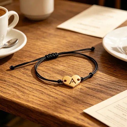 Stainless Steel Hollow Initial Heart Charm Braided Bracelet Adjustable Black Wax Rope Personalized Initial Jewelry For Couples Men Women