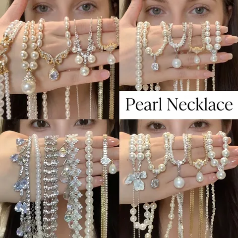 Collier en Perles Artificielles de Goutte d'Eau de Style Français Élégant Chaîne de Clavicule de Luxe avec Zirconia Incrusté pour Femme