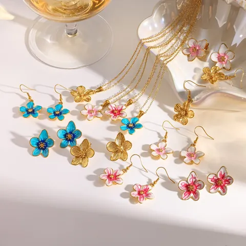 Minimalistische 304 Edelstahl Blume Ohrringe Anhänger Halskette Tropföl Emaille Floral Schmuck Für Damen Geburtstag Geschenk