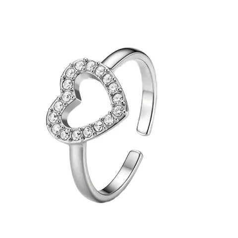 Luxe Titaniumstaal Hartvormig Opengewerkt Verstelbare Open Ring Voor Vrouwen Goud Zilver Verguld Strass Kristal Hartring Sieraden