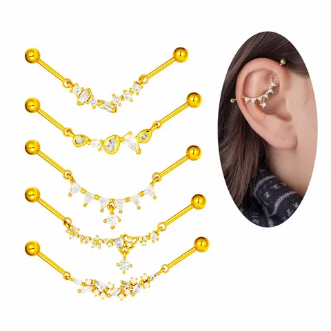 Luxury Bohemian Zirconia Industrial Ear Bridge Barbell Piercing Jewelry For Women Men Copper Cartilage Stud Earring