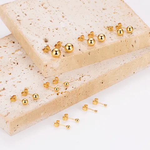 Stainless Steel Ball Stud Earrings Gold Simple Round Bean Earrings Small Elegant Piercing Jewelry For Women