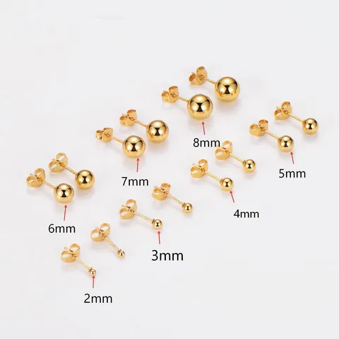 Stainless Steel Ball Stud Earrings Gold Simple Round Bean Earrings Small Elegant Piercing Jewelry For Women