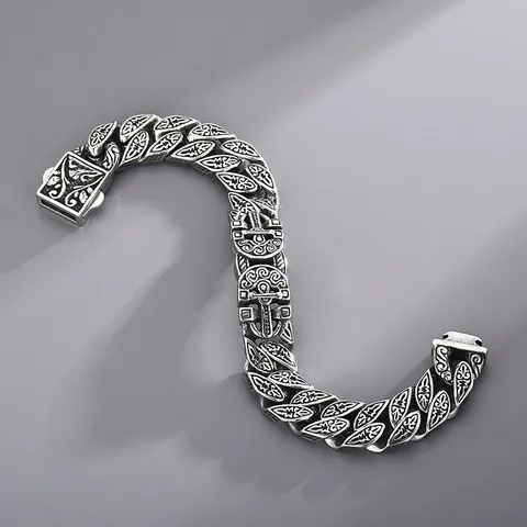 Bracciale da Uomo Vintage Vichingo Egiziano Croce Ankh Punk Acciaio al Titanio Catena Pesante Bracciale Argento Antico Totem Gioielli Regalo