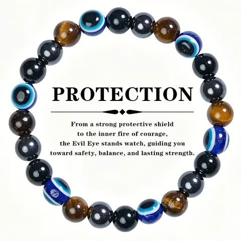 Triple Protection Bracelet Natural Tiger Eye Stone Black Obsidian Magnetite Beaded Bracelet Evil Eye Healing Jewelry Unisex